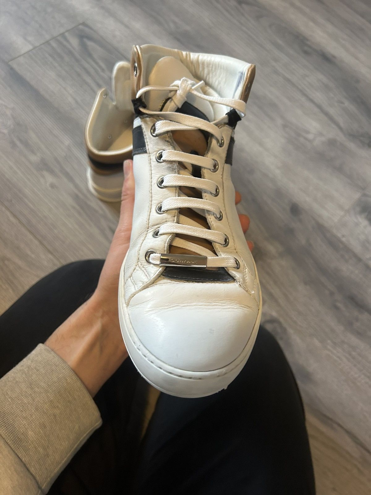 Dior Dior Homme High-Top Leather Sneakers in White and Tan Size US 8 / EU 41 - 16 Thumbnail