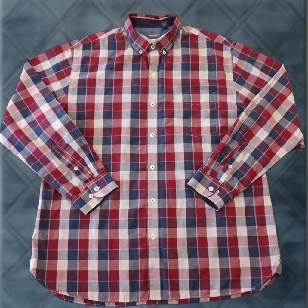 Van Heusen Van Heusen Shirt Mens XL Red Plaid Long Sleeve Button-Down Cotton Blend Classic Regular Size US XL / EU 56 / 4 - 1 Thumbnail