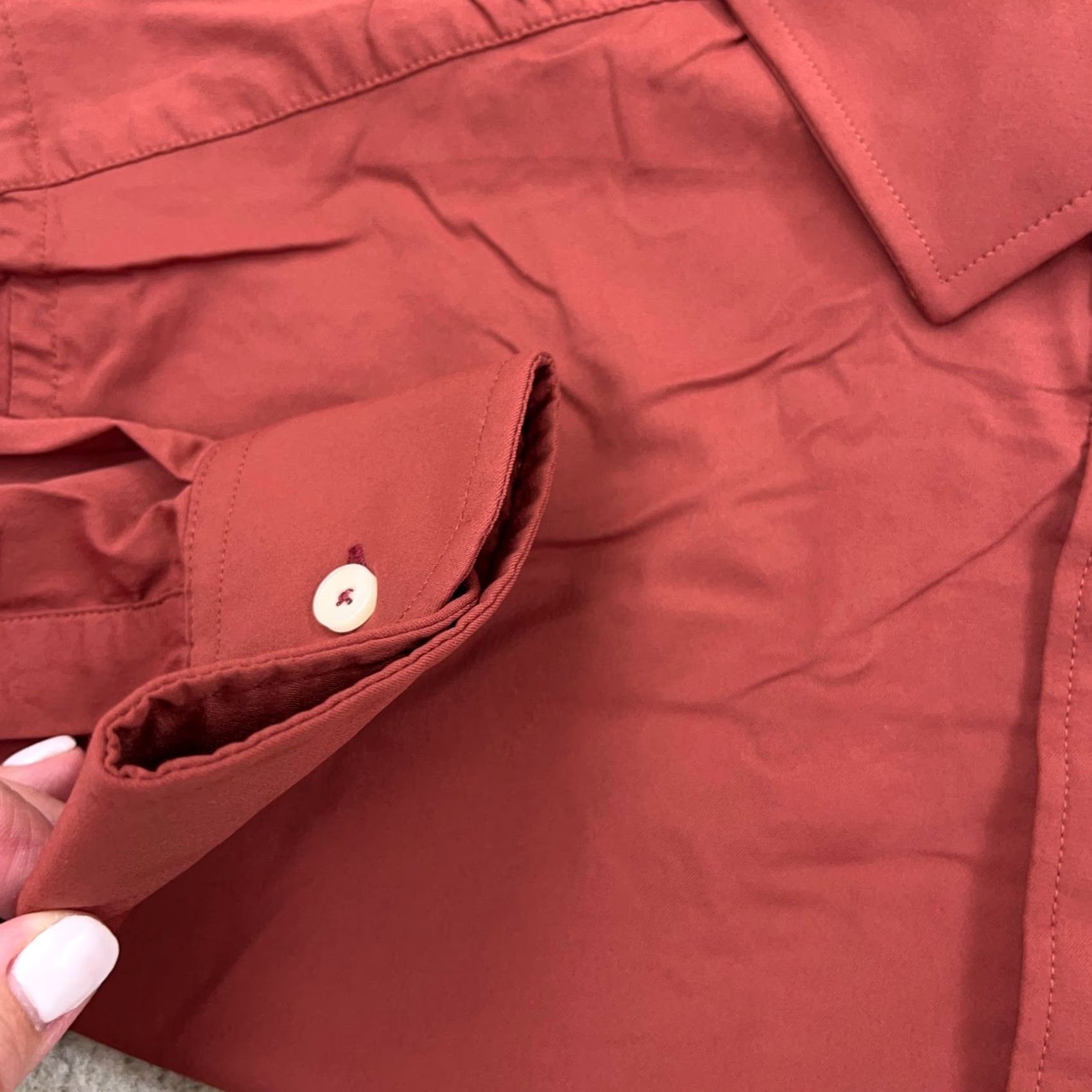 UNTUCKit UNTUCKit Shirt Men Large Orange Button-Up Nylon Performance Stretch Pocket Dress Size 42R - 6 Thumbnail