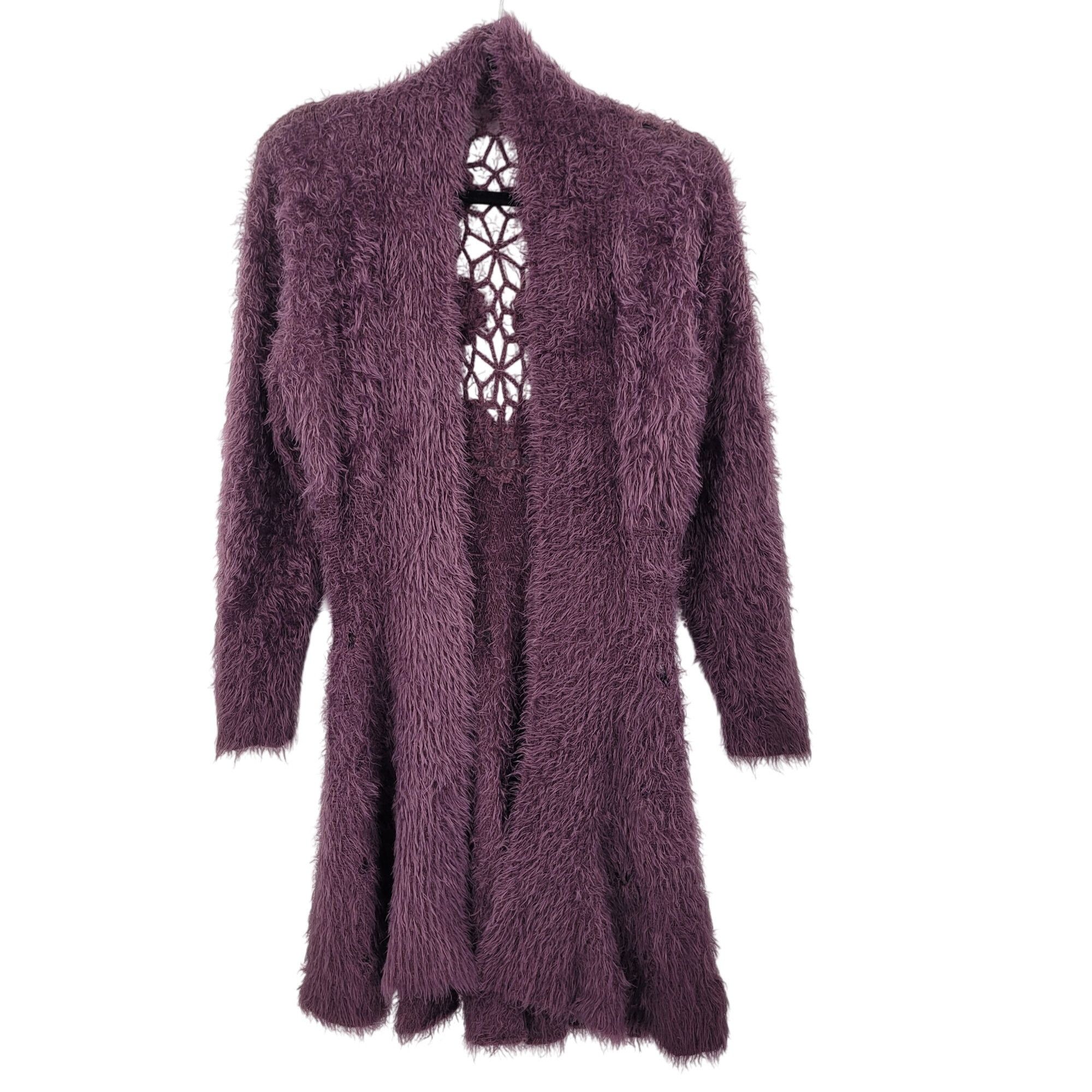 Vintage Eyelash Purple Crochet Tunic Cardigan Coatigan M Chic A-line Size M / US 6-8 / IT 42-44 - 11 Thumbnail