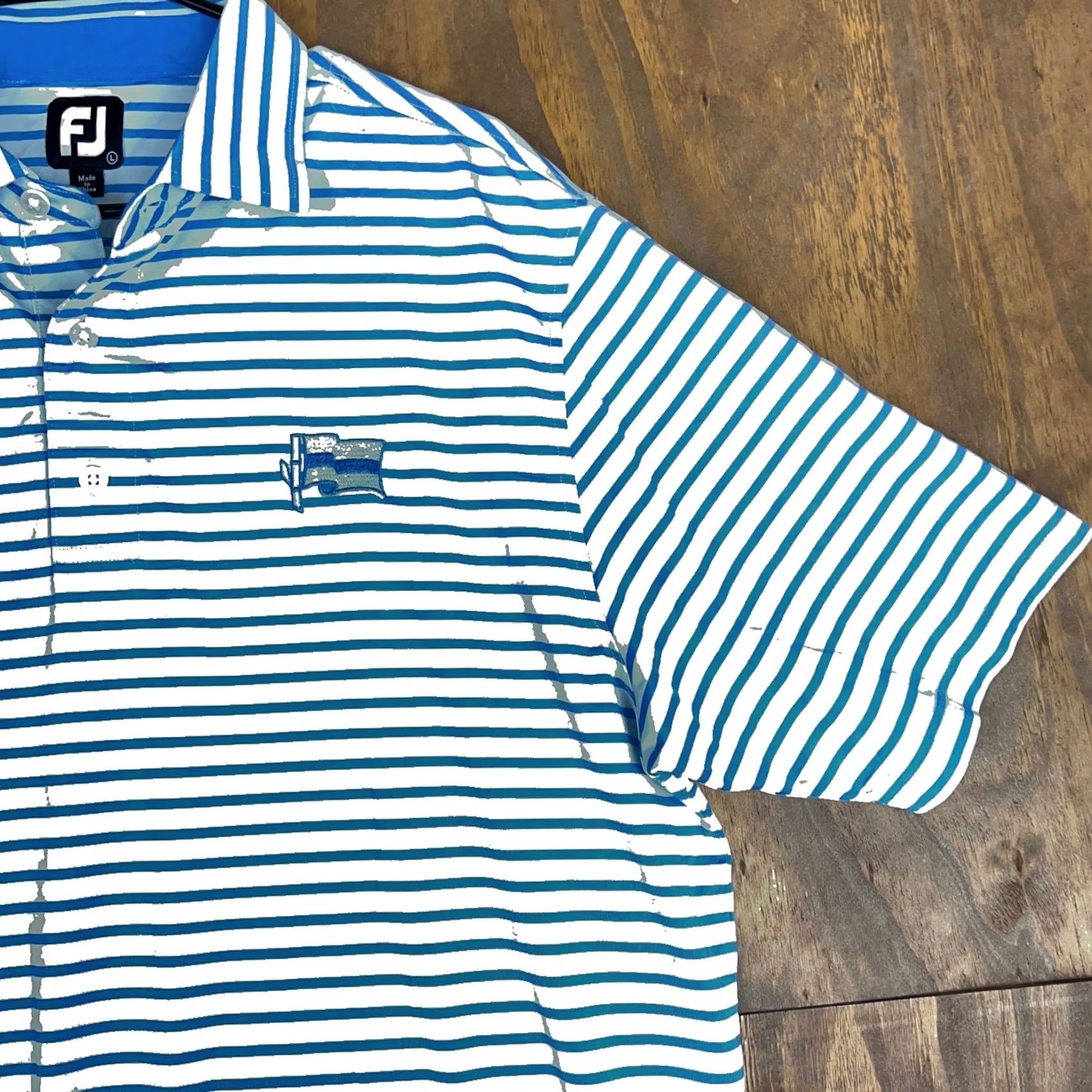 Footjoy FootJoy Mens Shirt Blue Striped Polo Athletic Short Sleeve Button-Down Collared L Size US L / EU 52-54 / 3 - 5 Thumbnail