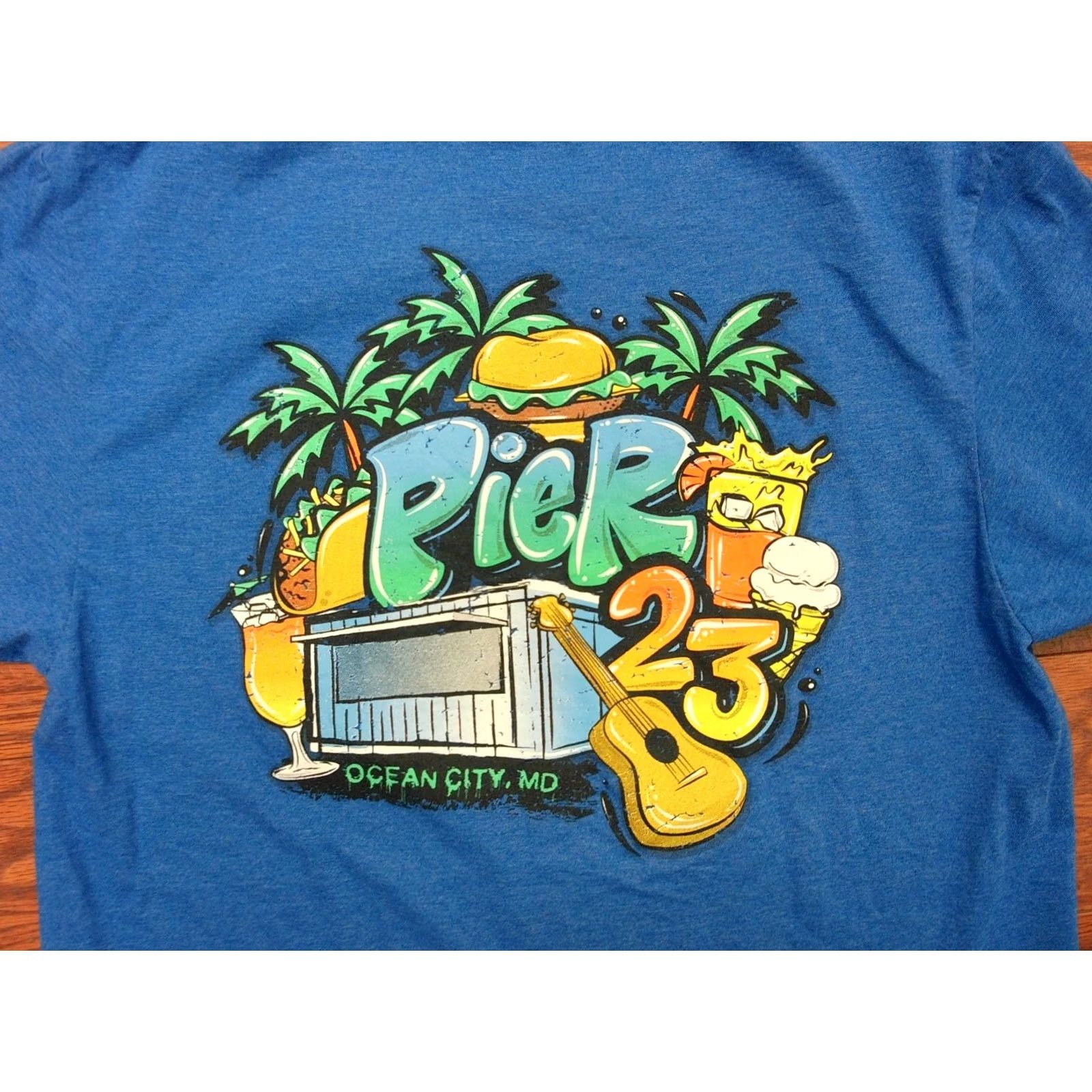 Fruit Of The Loom Fruit of the Loom T-Shirt Pier 23 Ocean City Maryland Blue Graphic Print Adult Medium Slim Short Sleeve Crew Neck Shirt Size US M / EU 48-50 / 2 - 2 Thumbnail