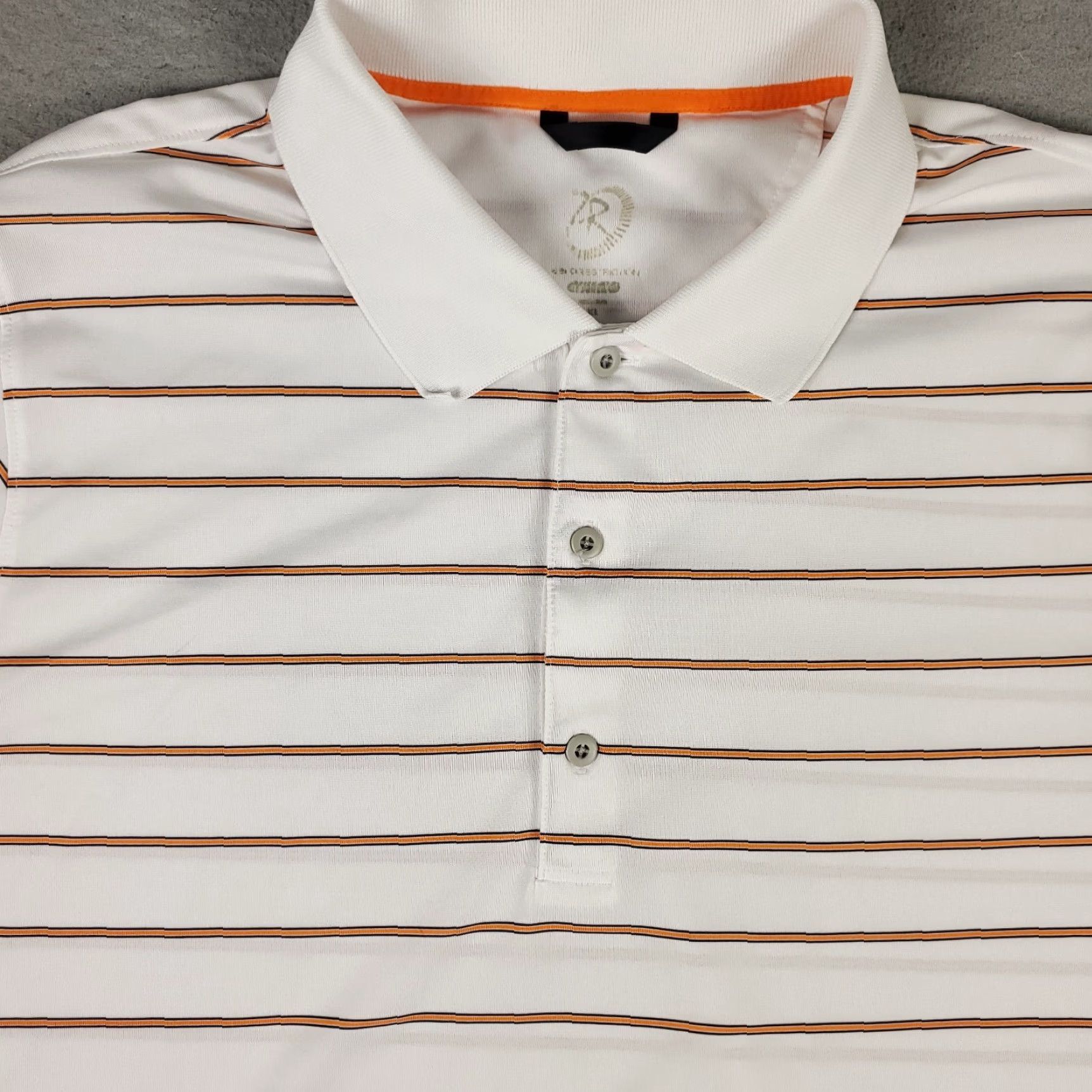 Vintage Zero Restriction Polo Shirt Mens Size XL White Orange Striped Golf Short Sleeve* Size US XL / EU 56 / 4 - 2 Thumbnail
