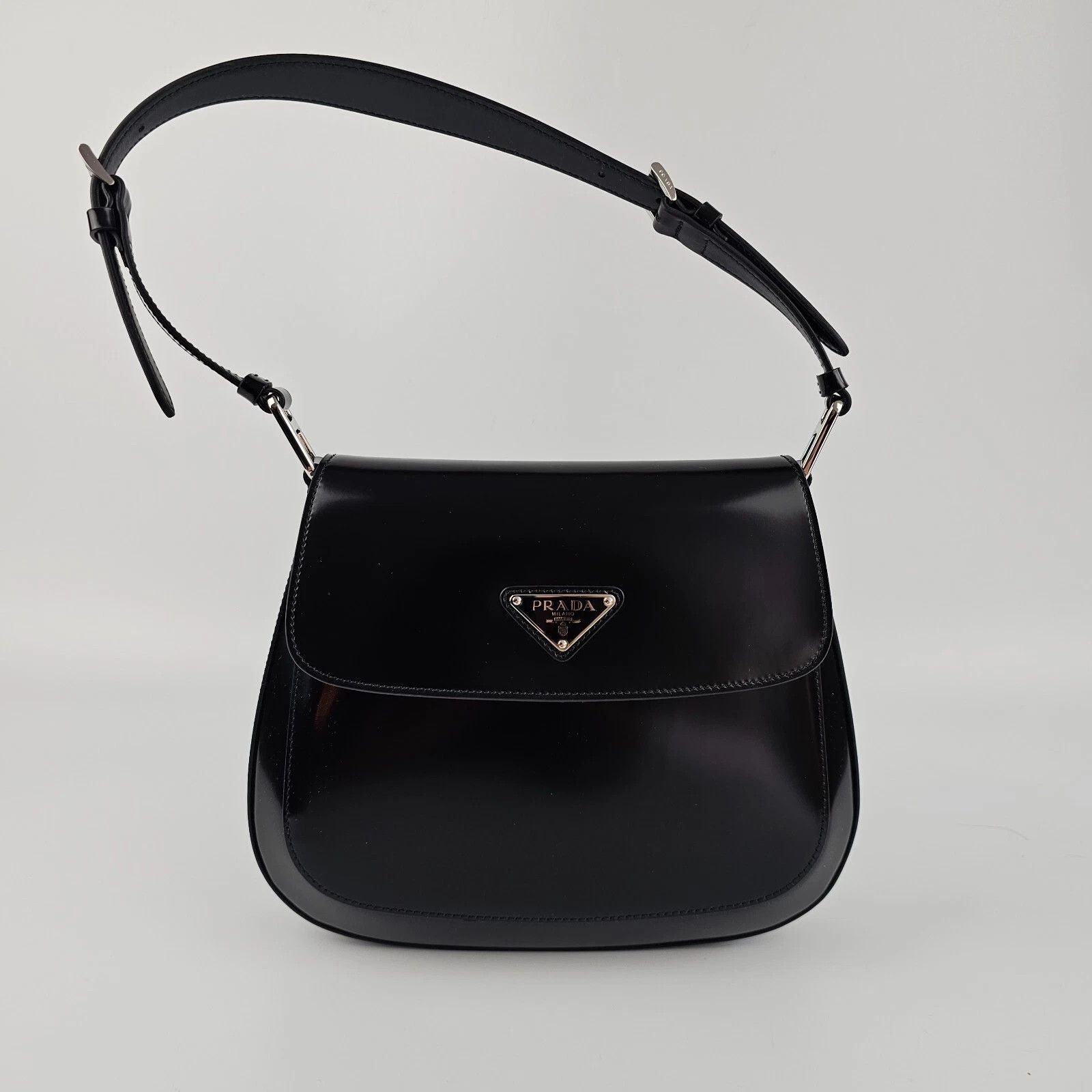 Prada PRADA Cleo Medium Black Brushed Leather Shoulder Bag Size ONE SIZE - 1 Thumbnail