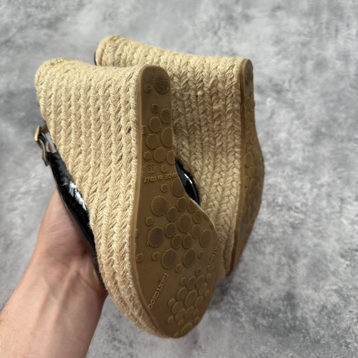 Jimmy Choo Jimmy Choo Polar Patent Platform Espadrille Heel Sandals Size US 7.5 / IT 37.5 - 24 Thumbnail