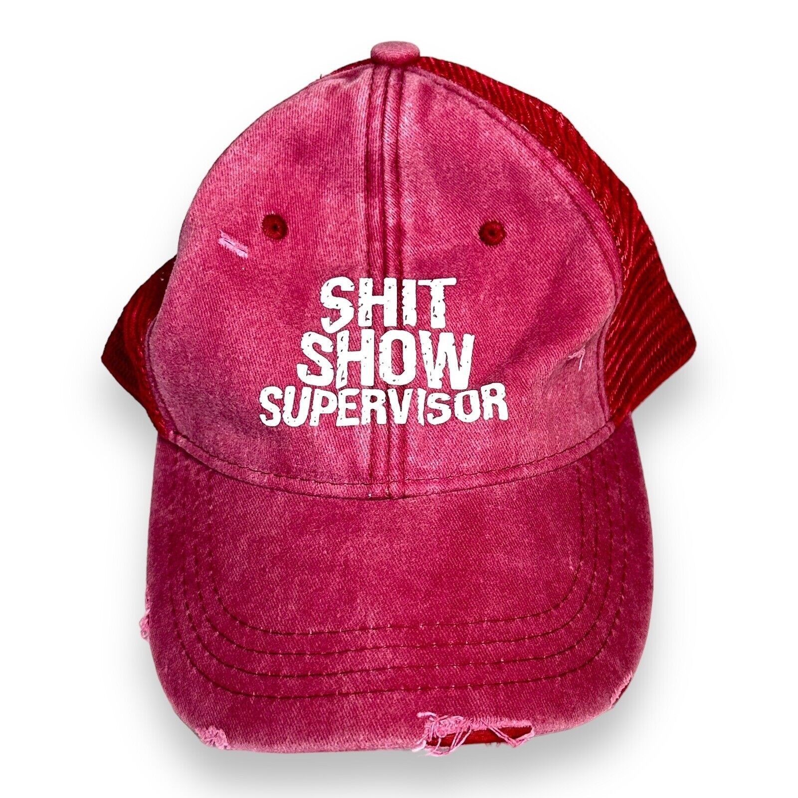 Other Unisex Baseball Cap Sh*t Show Supervisor Red Distressed Truc Size ONE SIZE - 3 Thumbnail