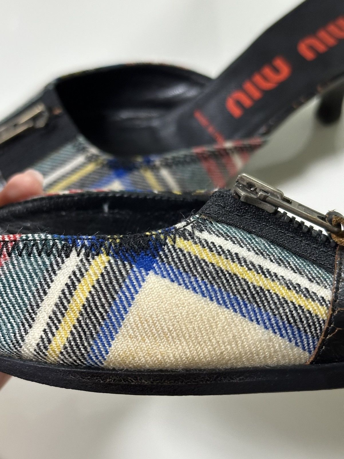 Miu Miu MIU MIU Cracked Leather Checkered Mules Size US 7 / IT 37 - 7 Thumbnail
