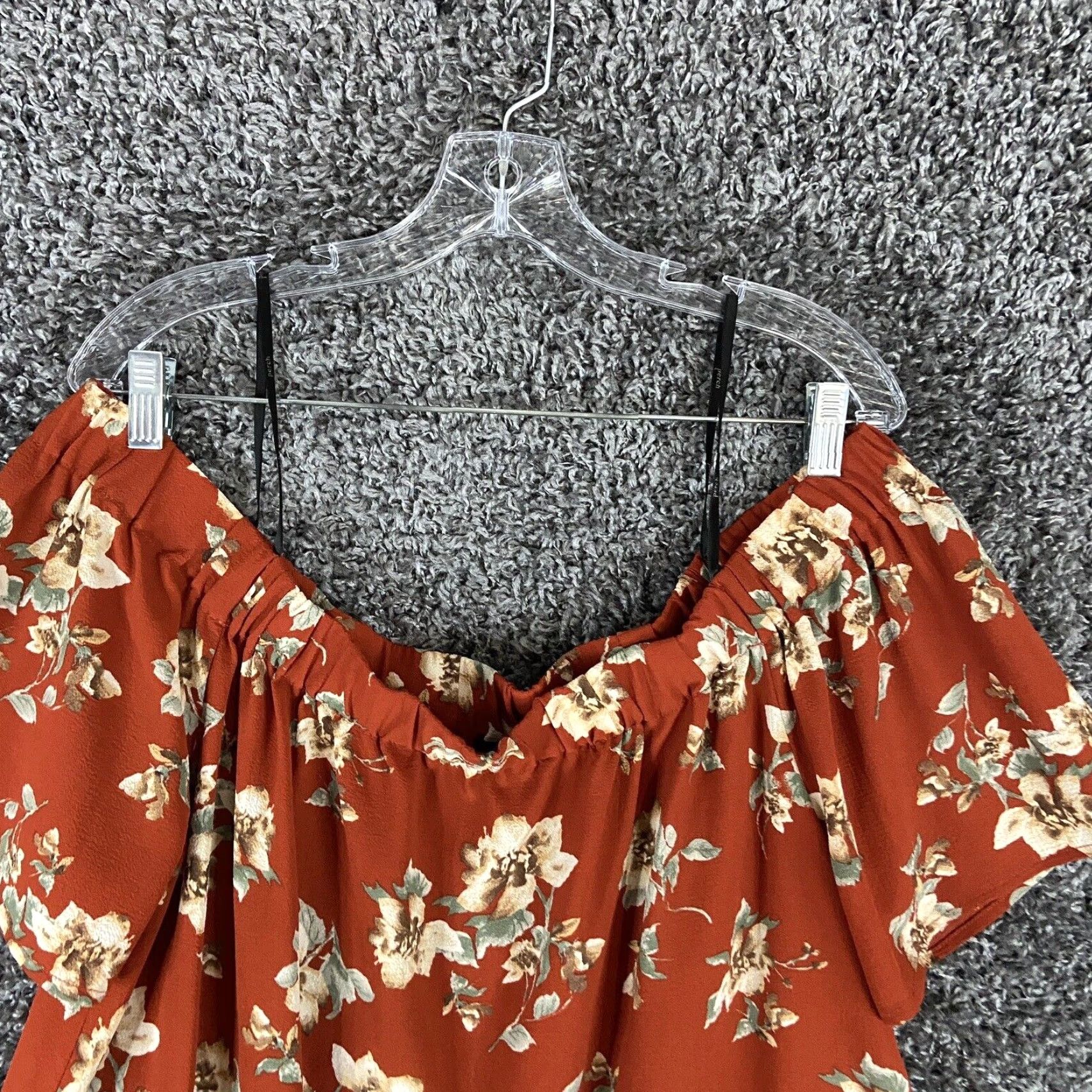 Vintage VINTAGE Perch by Blu Pepper Floral Blouse Off Shoulder Women's 2XL Orange Short Sleeve Plus Size XXL / US 16-18 / IT 52-54 - 5 Thumbnail