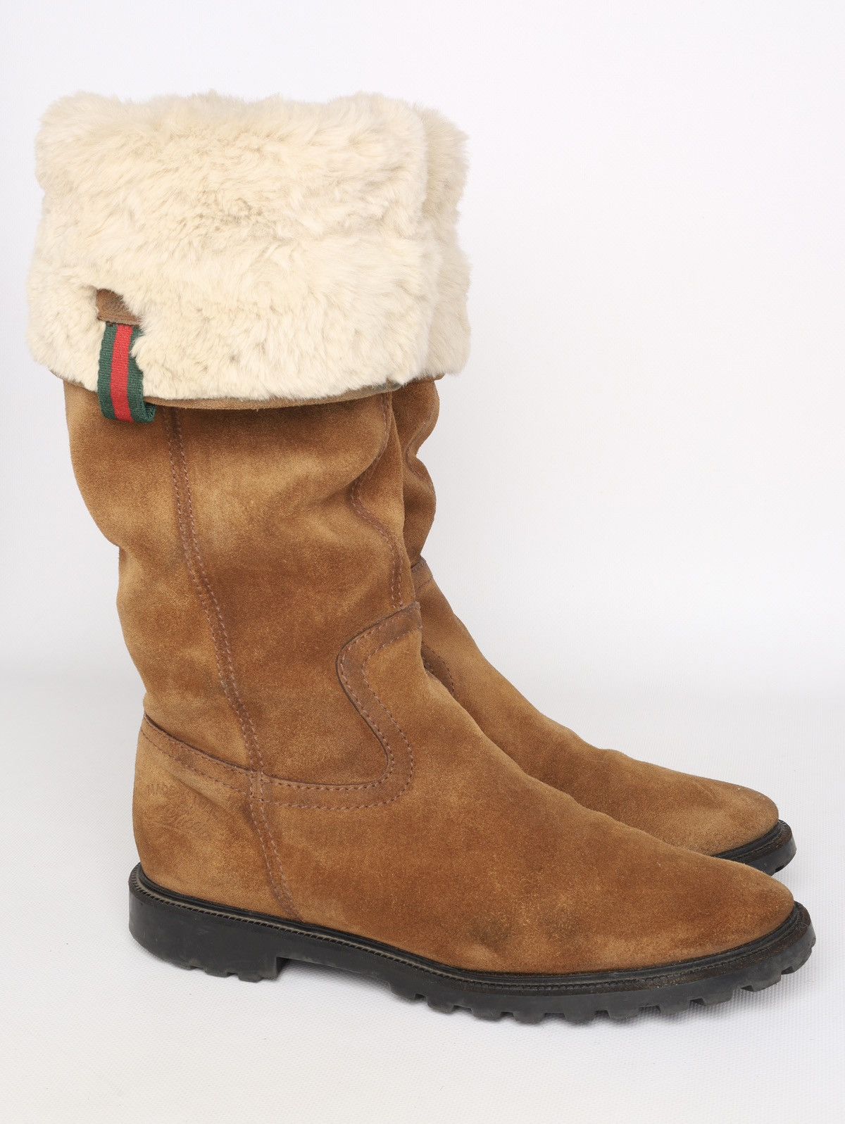 Gucci Gucci Suede Shearling Web Boots Brown Saint Moritz High Shoe Size US 8.5 / IT 38.5 - 2 Thumbnail