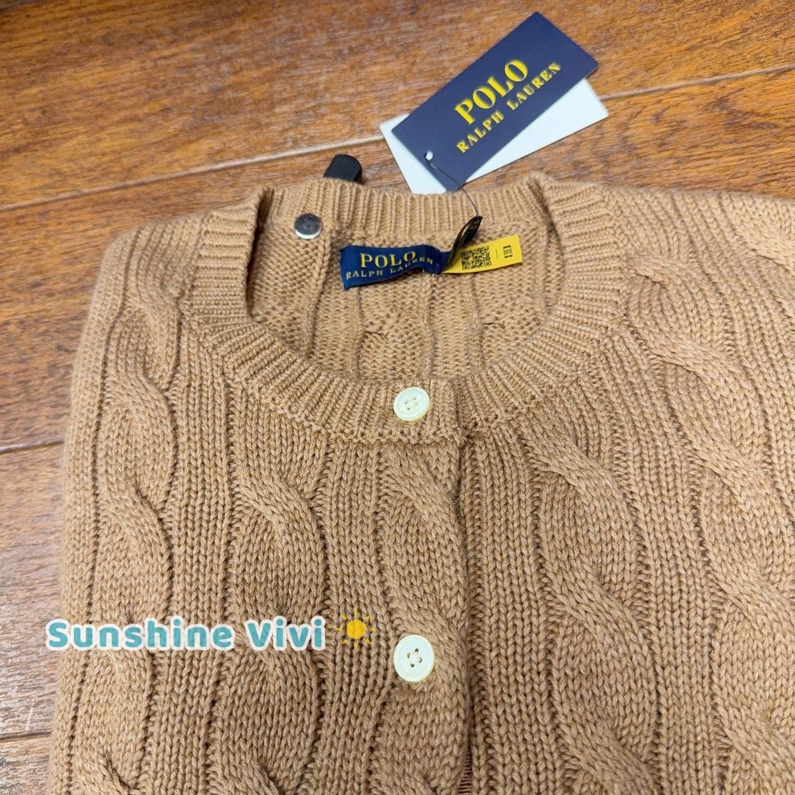 Polo Ralph Lauren NWT Polo Ralph Lauren Cable-Knit Cotton Cardigan Camel Size XL / US 12-14 / IT 48-50 - 7 Thumbnail