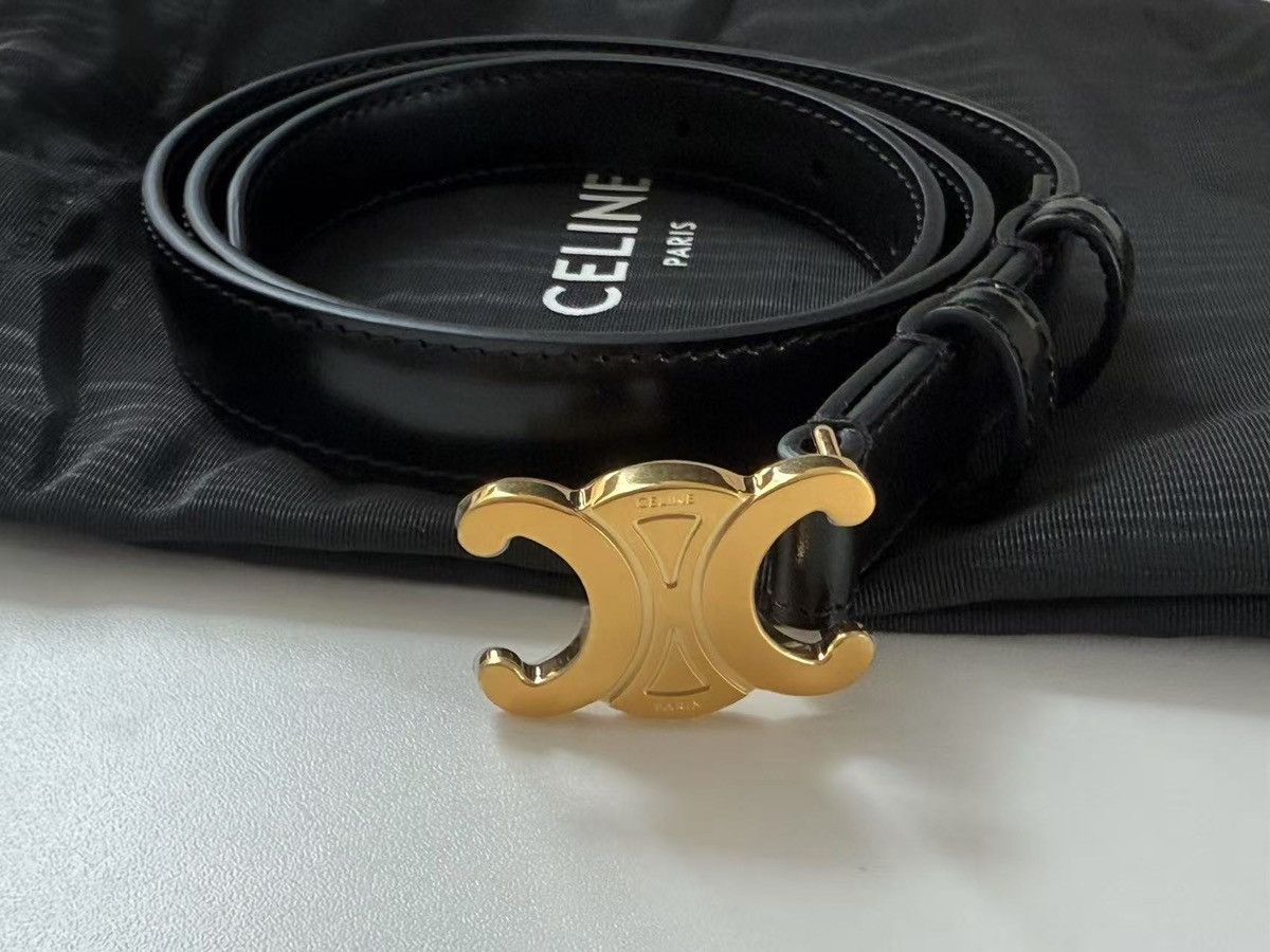 Celine CELINE Triomphe Leather Belt Black 75cm Size ONE SIZE - 2 Thumbnail
