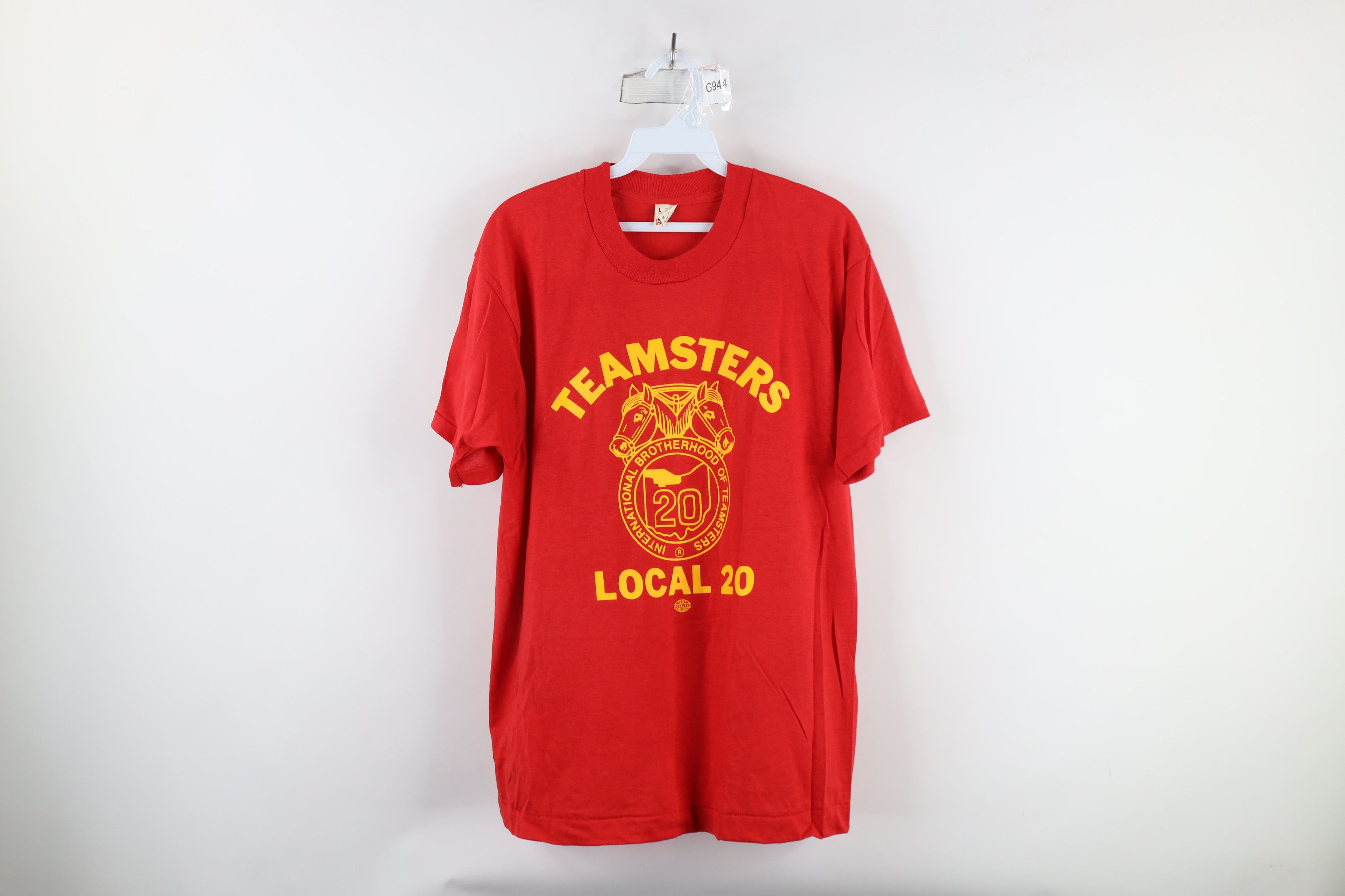 Vintage Deadstock Vintage 80s 20 Teamsters Union T-Shirt Red USA Size US L / EU 52-54 / 3 - 1 Thumbnail
