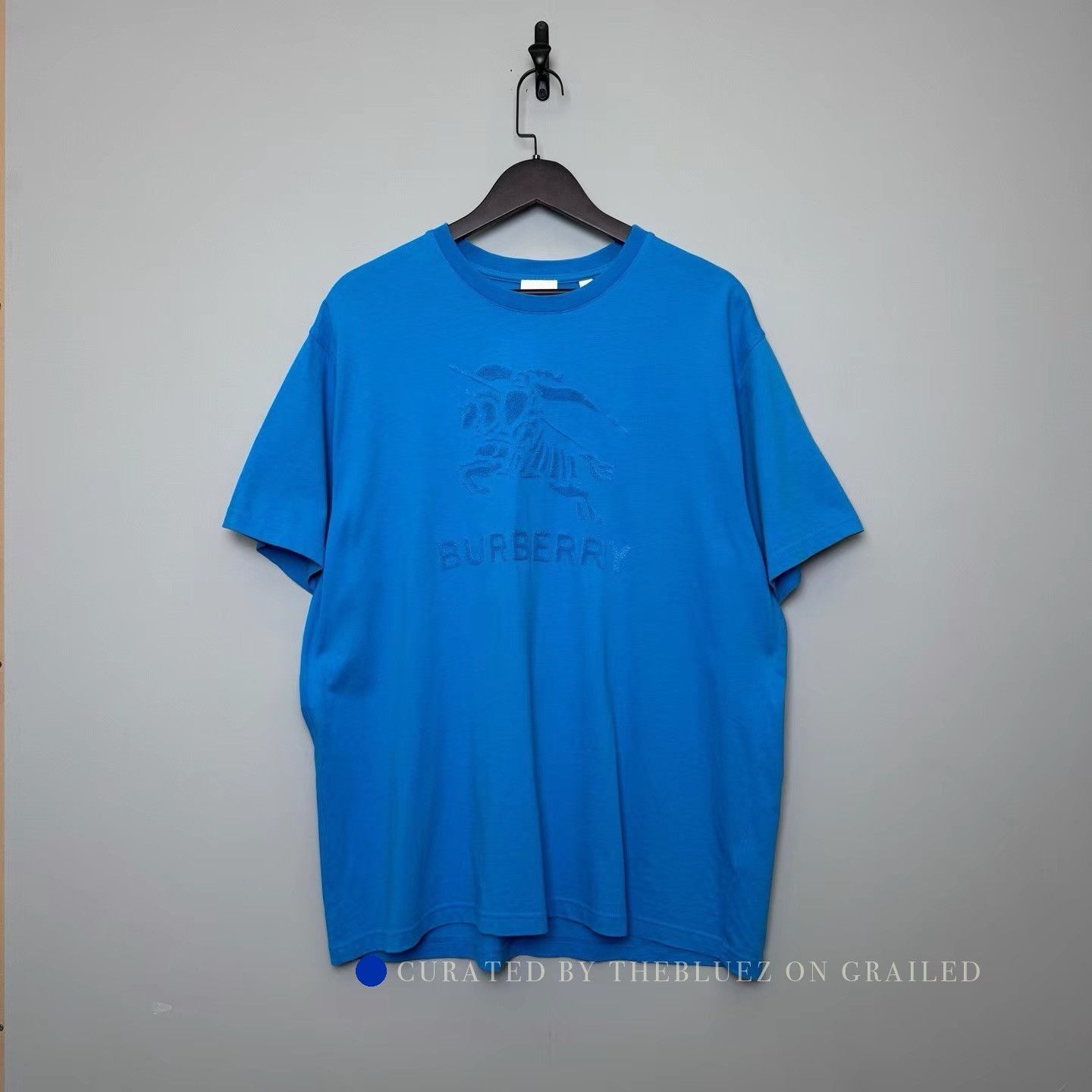 Burberry Blue Flocked Knight Logo Short Sleeve Tee Size US M / EU 48-50 / 2 - 1 Thumbnail