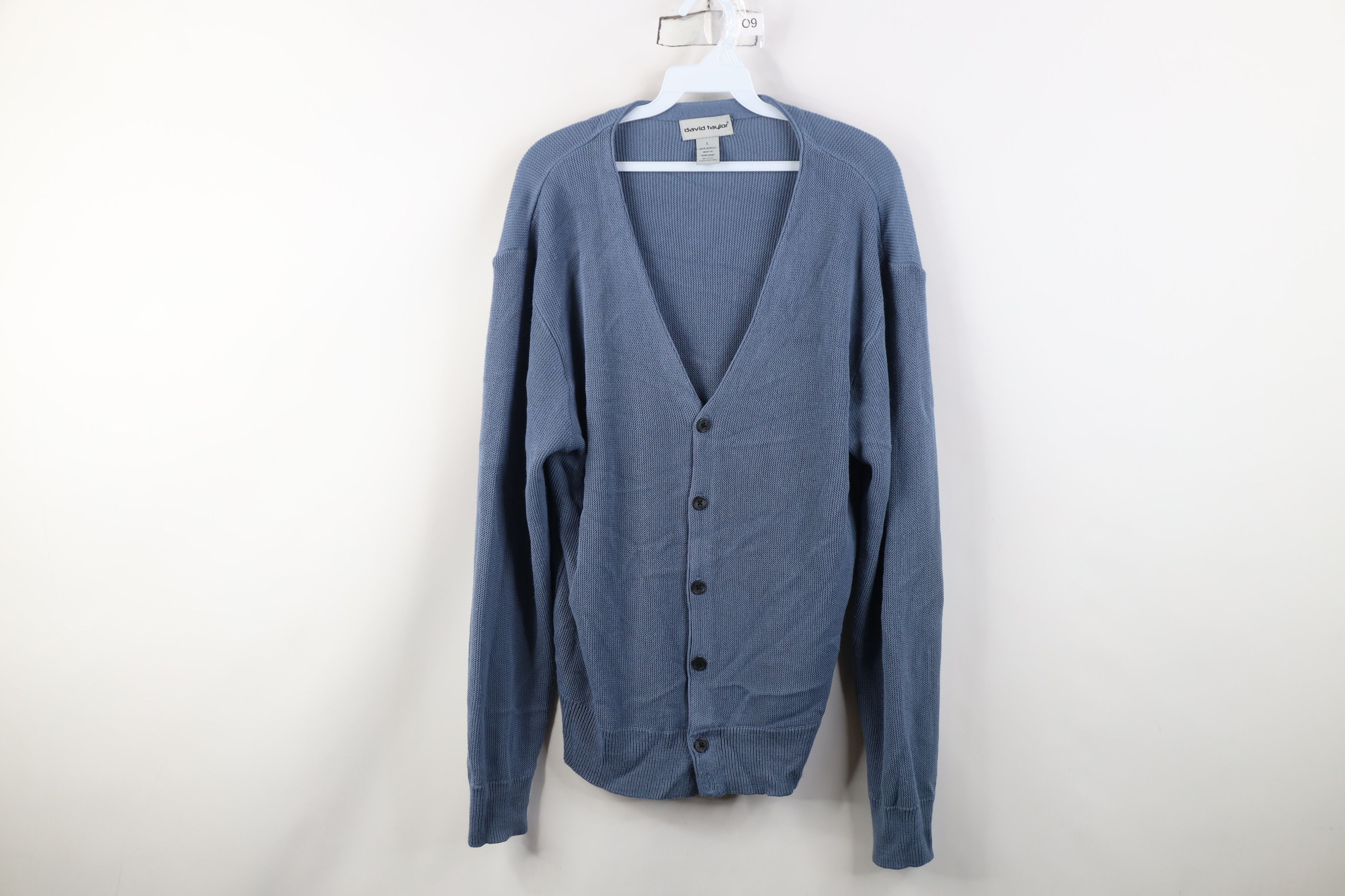 Vintage Vintage 90s Streetwear Ribbed Knit Cardigan Sweater Blue Size US L / EU 52-54 / 3 - 1 Thumbnail