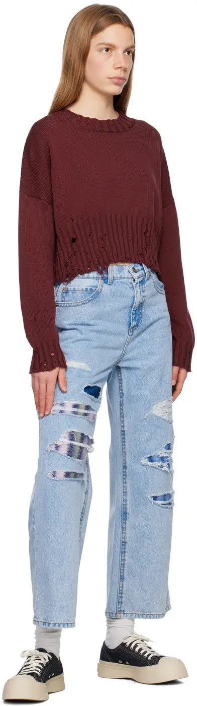 Marni o1w1db10824 Distressed Sweater in Burgundy Size M / US 6-8 / IT 42-44 - 4 Thumbnail