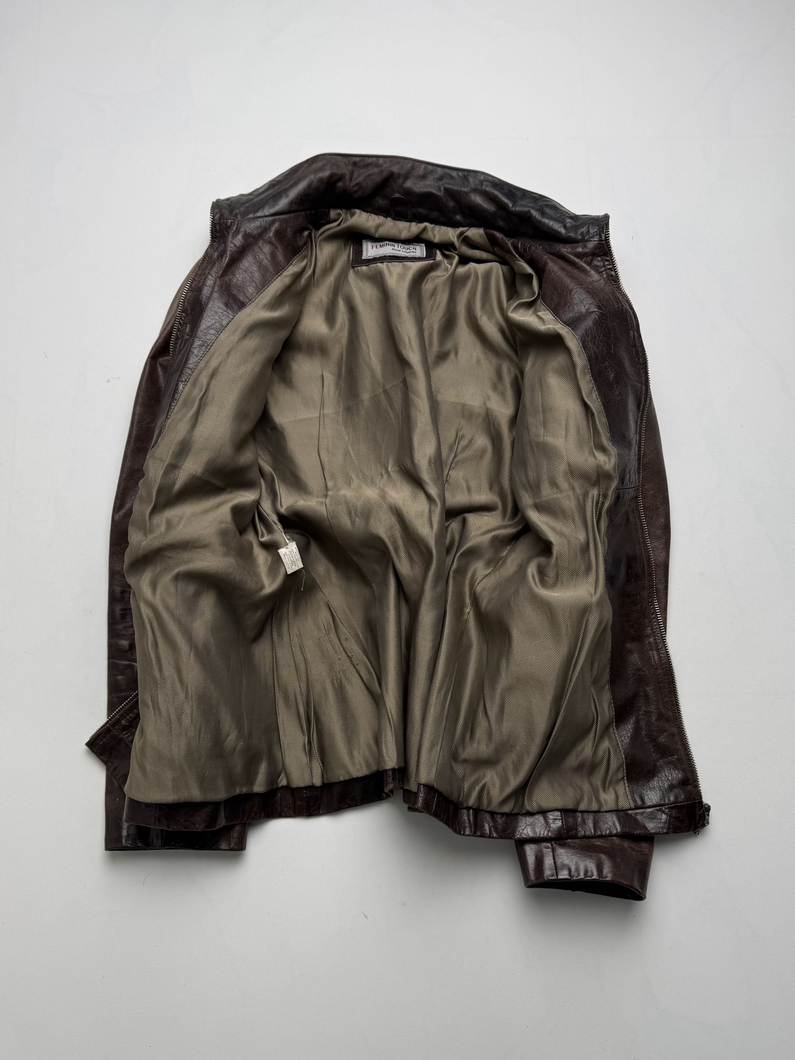 Vintage Vintage Leather Jacket Belted Zip Up Style Biker Coat E2 Size M / US 6-8 / IT 42-44 - 3 Thumbnail