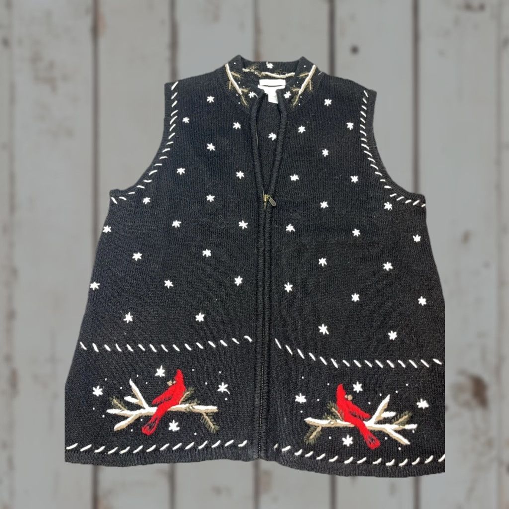 Vintage VINTAGE CJ Banks Black Red Cardinal Winter Snow Holiday Vest Women 1XL Zip Embroidery Christmas Birds Sweater Vest Women Plus Size 1XL Size XXL / US 16-18 / IT 52-54 - 1 Thumbnail