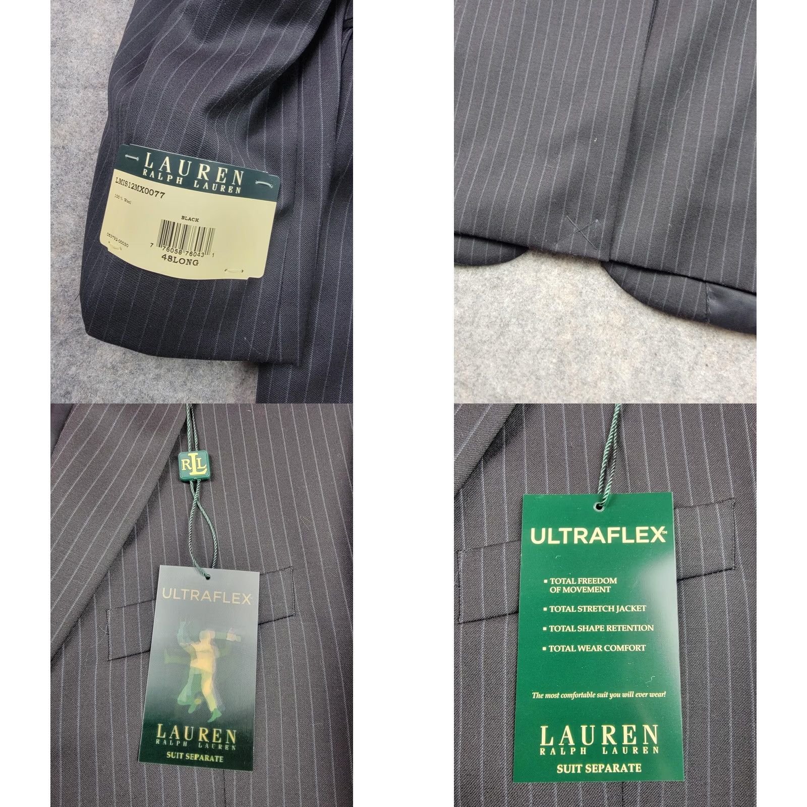 Ralph Lauren Lauren Ralph Lauren Blazer Mens 48 Long Black Pinstripe Wool Ultraflex Suit Jacket Size 48R - 9 Thumbnail