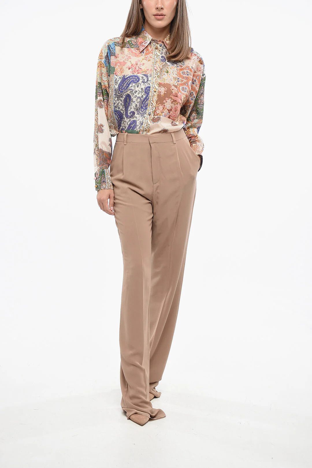 Saint Laurent Paris og1mm0326 Solid Silk Pant in Beige Size 28" / US 6 / IT 42 - 4 Thumbnail