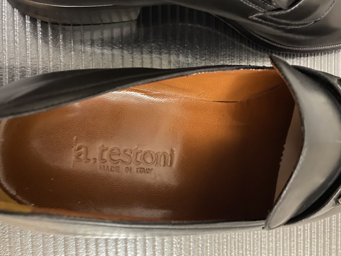 Testoni a.testoni 🇮🇹 black Napa leather metal vamp loafer 10 US NEW Size US 10 / EU 43 - 4 Thumbnail