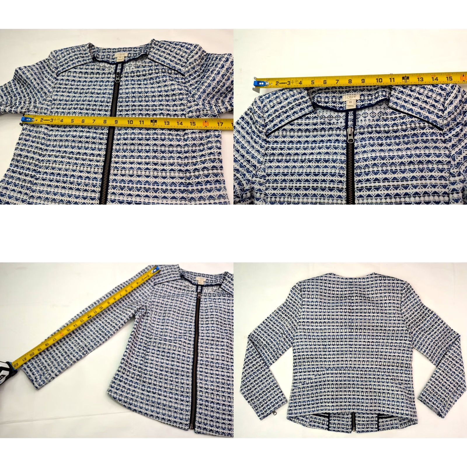 J.Crew J.CREW Blazer Jacket Cropped Blue Geometric Jacquard Womens XS Front Zipper Sleeve Notch Vintage: No Size XS / US 0-2 / IT 36-38 - 8 Thumbnail
