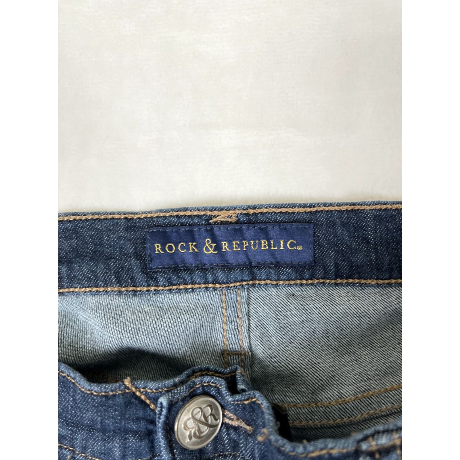 Vintage Rock & Republic Jeans Berlin Womens 14 Blue Dark Wash Straight Stretch Denim Size 36" / US 14 / IT 50 - 5 Thumbnail