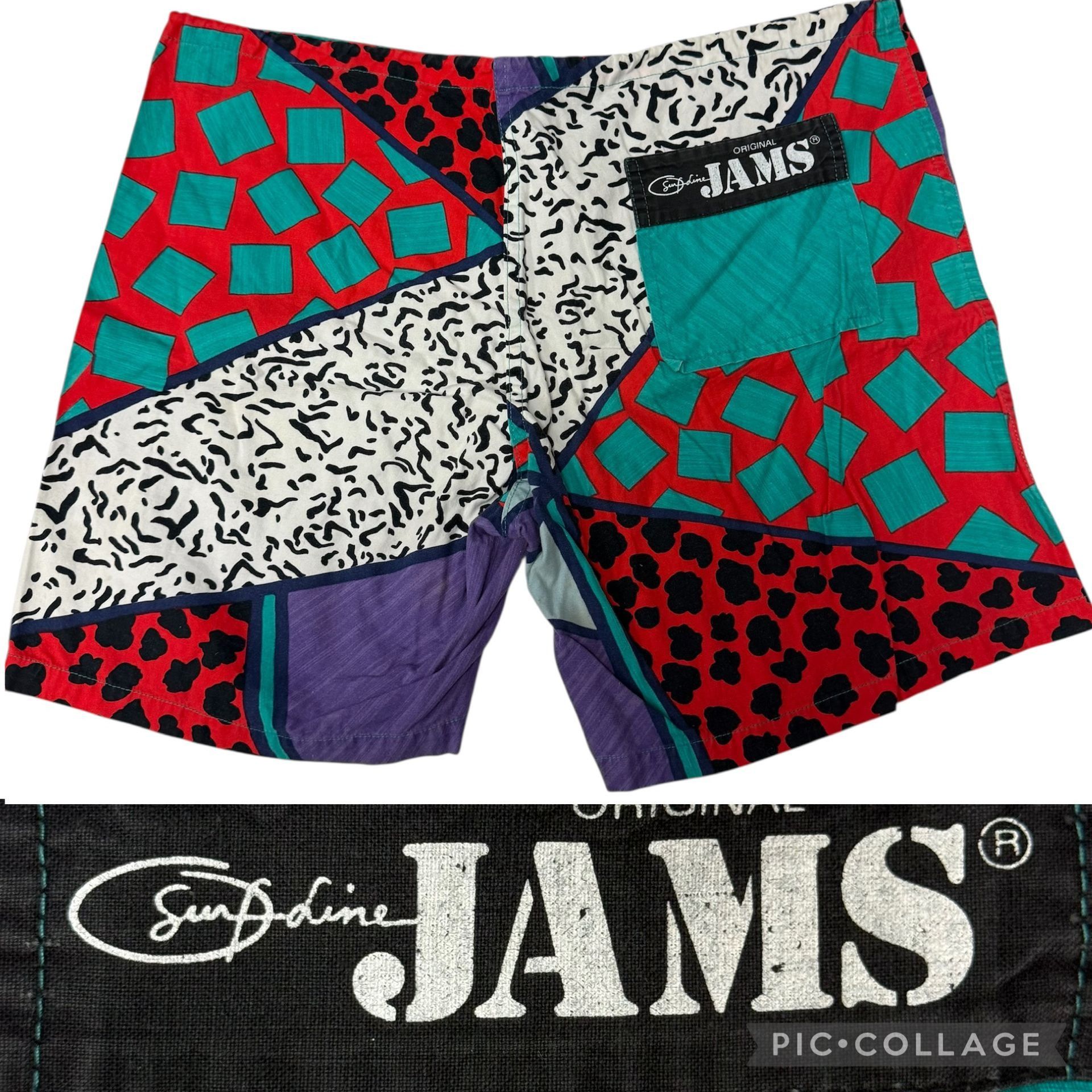 Other Vtg Original JAMS Surf Line Neon GEOMETRIC Shorts Size US 36 / EU 52 - 1 Thumbnail