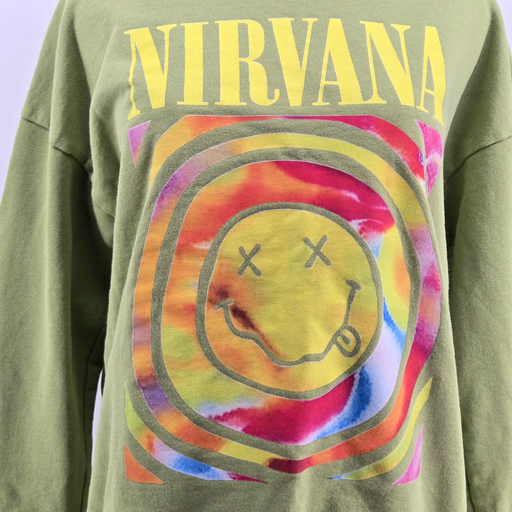 Logo 7 Nirvana Sweatshirt Mens M Green Pullover Fleece Graphic 90s Grunge Logo Size US M / EU 48-50 / 2 - 5 Thumbnail