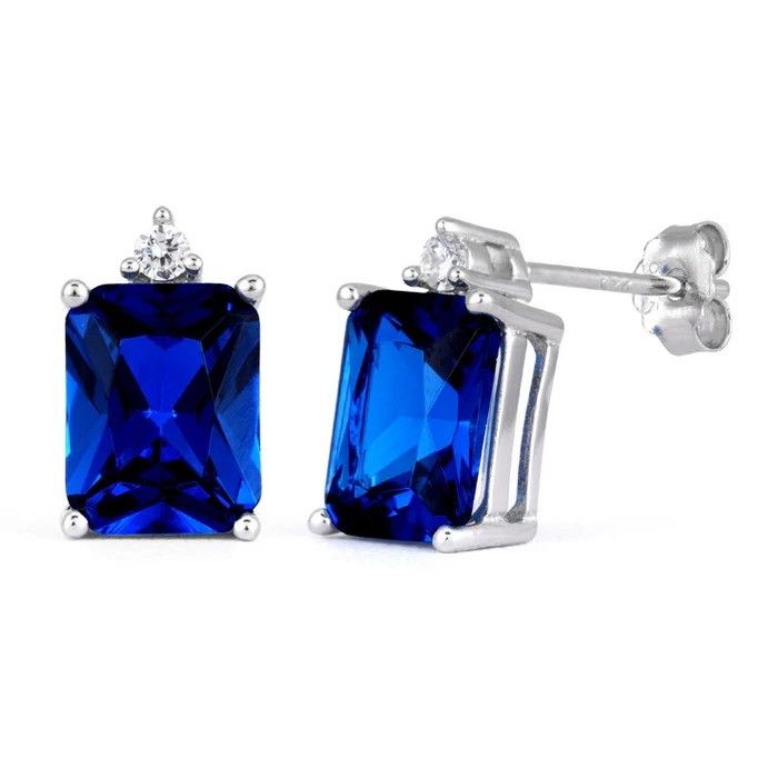 Sterling Silver Sterling Silver Rectangular Saphire CZ Earrings Size ONE SIZE - 1 Preview