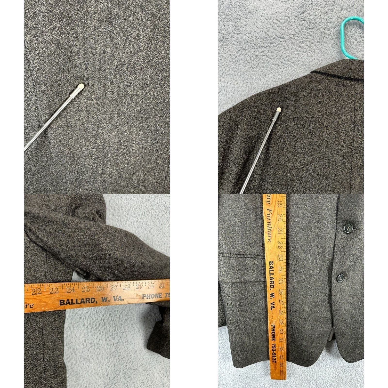 Vintage VINTAGE Barrington Blazer Mens 48L Grey Lambswool Cashmere Blend 3-Button Notch Lapel Long Jacket Sport Coat Regular Fit Mens Size 48R - 8 Thumbnail