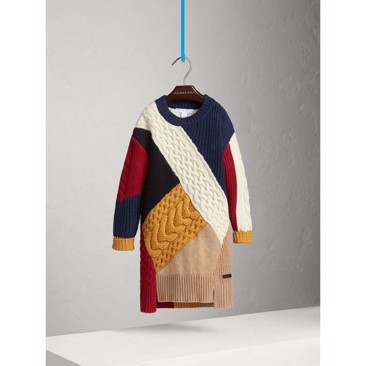 Burberry × Designer Burberry children wool cashmere patchwork cable knit dress Size XXS / US 00 / IT 34 - 2 Thumbnail