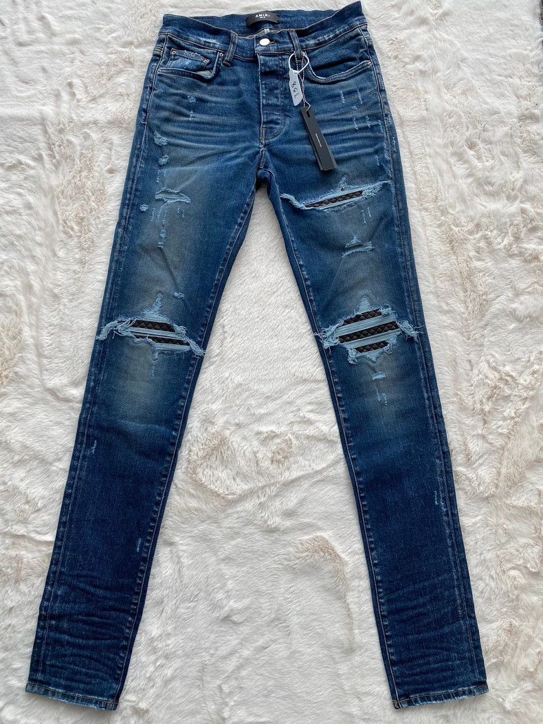Amiri Amiri Washed Blue Diamond Pattern Patchwork Jean Size US 32 / EU 48 - 1 Thumbnail