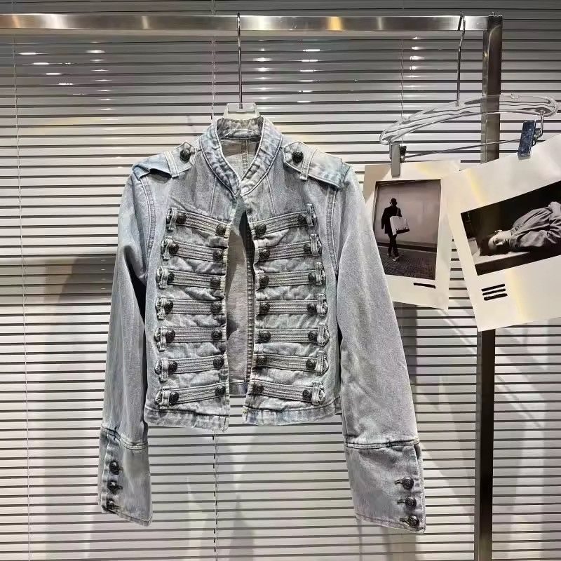 Vintage Military-Inspired Denim Jacket – Bold, Structured