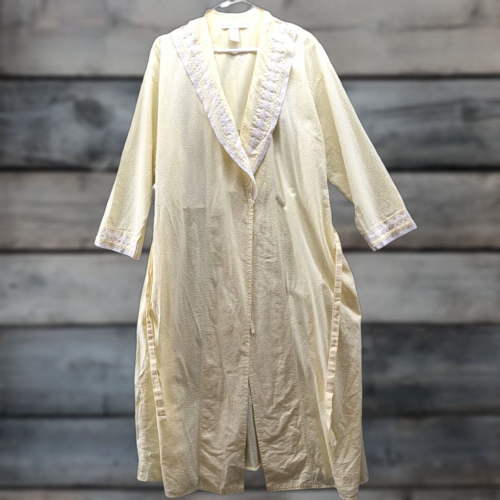 Vintage VINTAGE Eileen West Robe Womens M Yellow Cotton Seersucker Lounge Duster Romantic, VTG, 1990s, M, Womens Size ONE SIZE - 1 Thumbnail