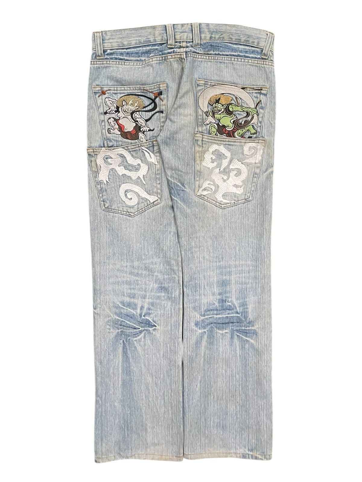 Karakuri Tamashii Raijin & Fujin Embroidered Sukajan Multipocket Jeans Size US 32 / EU 48 - 1 Thumbnail