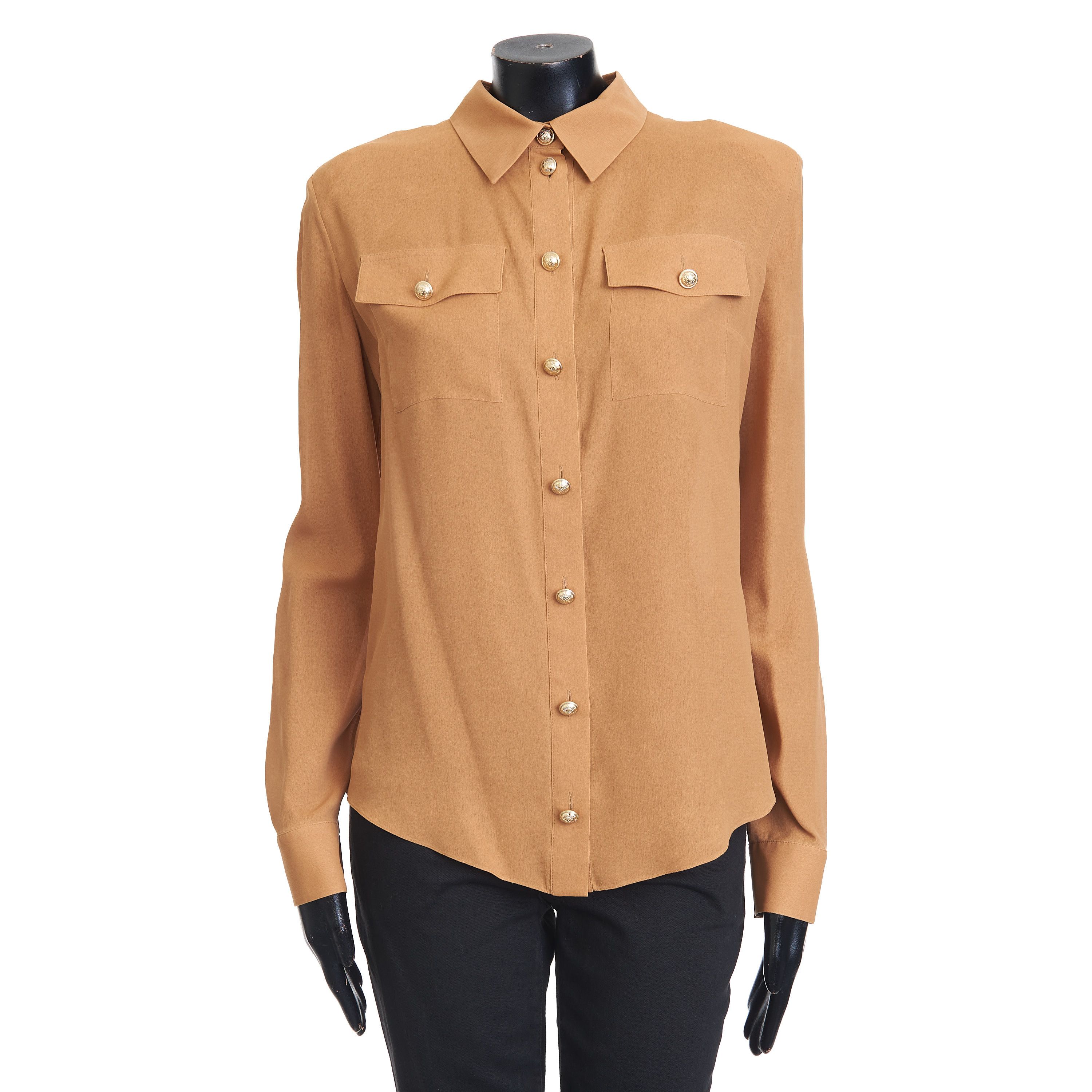 Balmain Silk Shirt With Gold Colored Buttons & Shoulder Pads Size M / US 6-8 / IT 42-44 - 1 Thumbnail