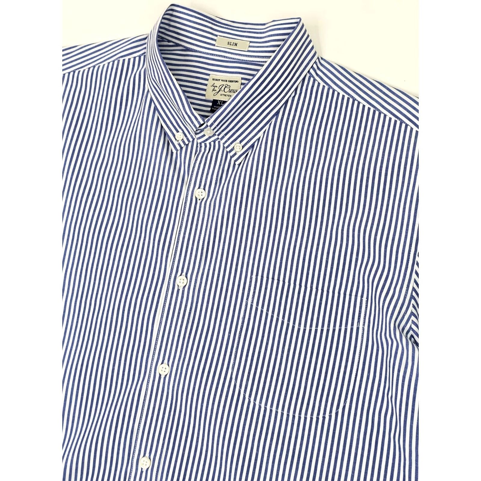 J.Crew J.CREW Slim Fit Shirt Men XL – Vertical Blue Pinstripe – Button-Up, Striped, Classic, Preppy, Secret Wash Shirting, Cotton, 48 in Chest, White? Blue Size US XL / EU 56 / 4 - 3 Thumbnail