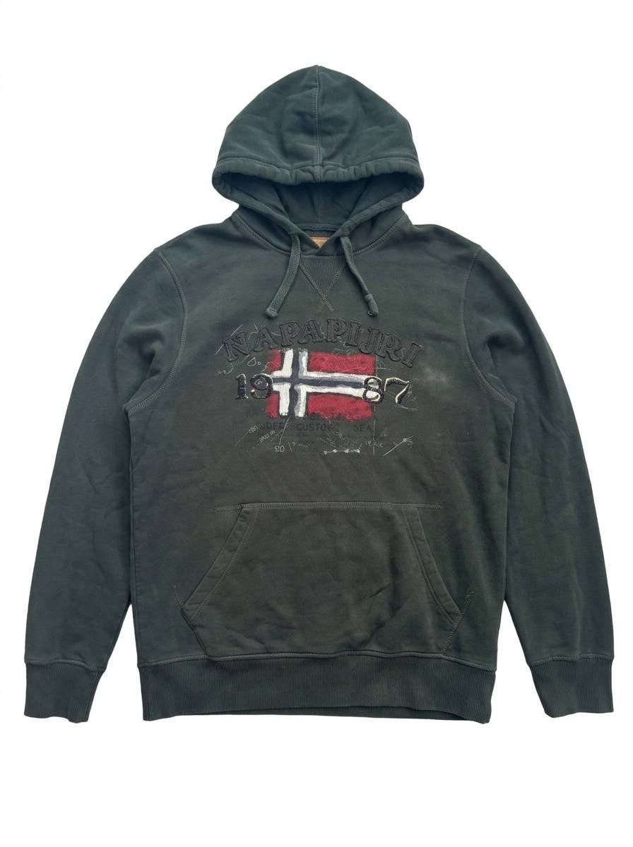 Napapijri Vintage Napapijri Graphic Logo Hoodie Dark Green XL Size US XL / EU 56 / 4 - 1 Thumbnail