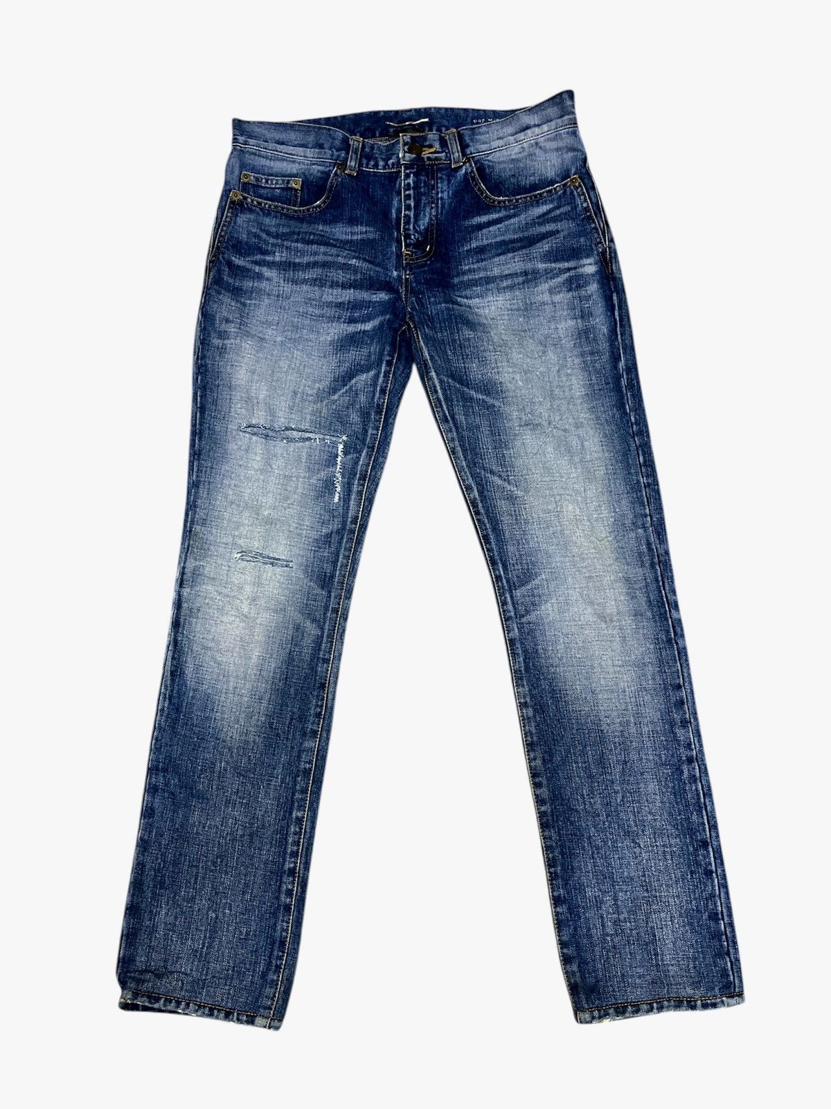 Saint Lauren Paris Stonewash distressed Straight Jeans