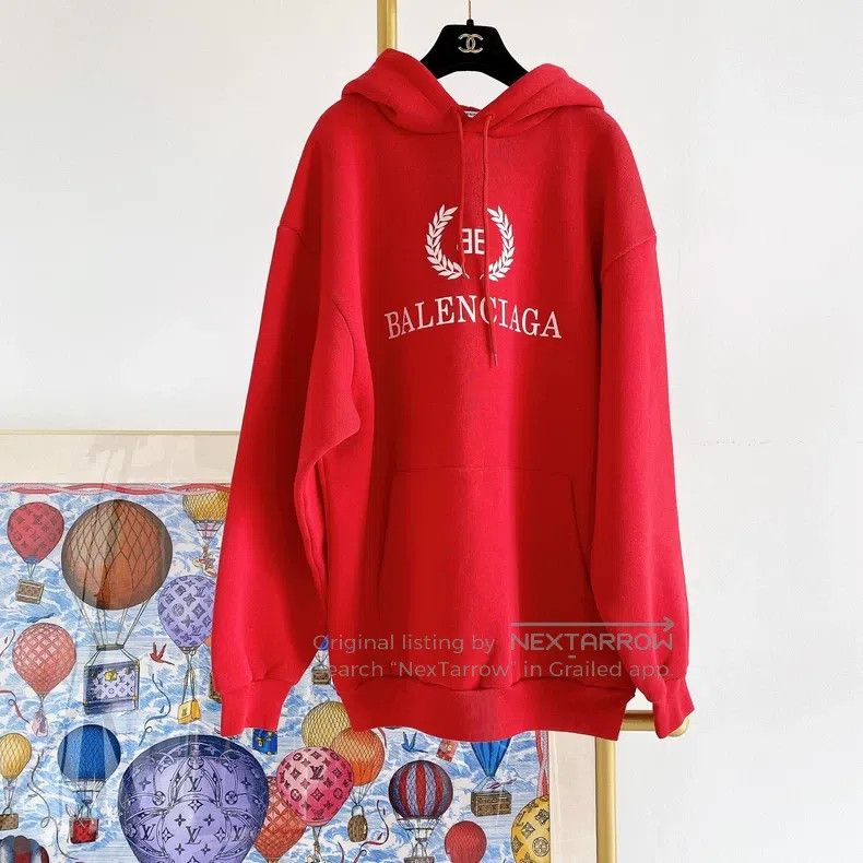 Balenciaga Balenciaga Red Lettering Logo Hooded Sweatshirt Size US M / EU 48-50 / 2 - 1 Thumbnail