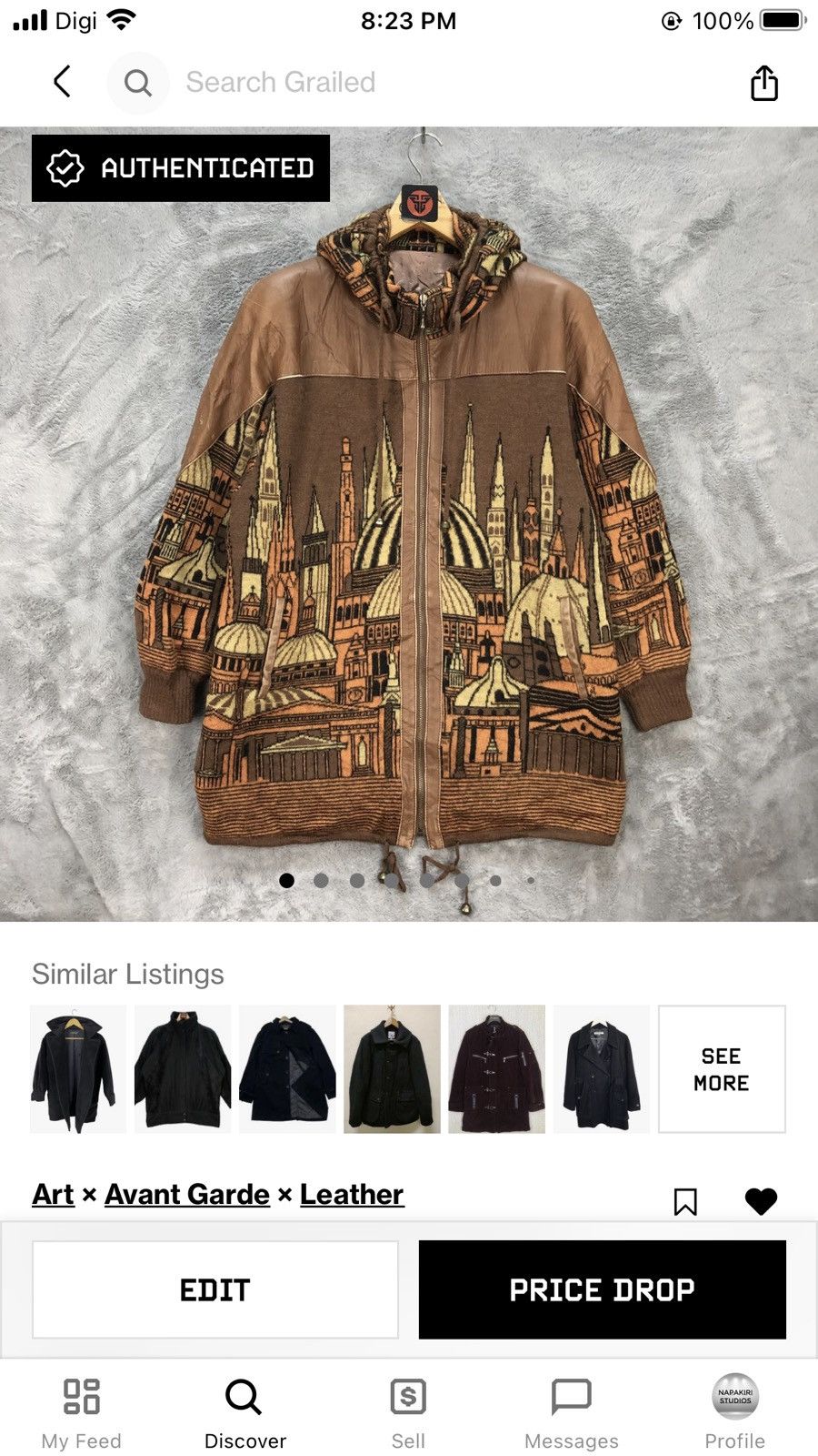 Leather ARTWORK GRAPHIC HYBRID LEATHER LONG COAT #6272-57 Size US M / EU 48-50 / 2 - 11 Thumbnail