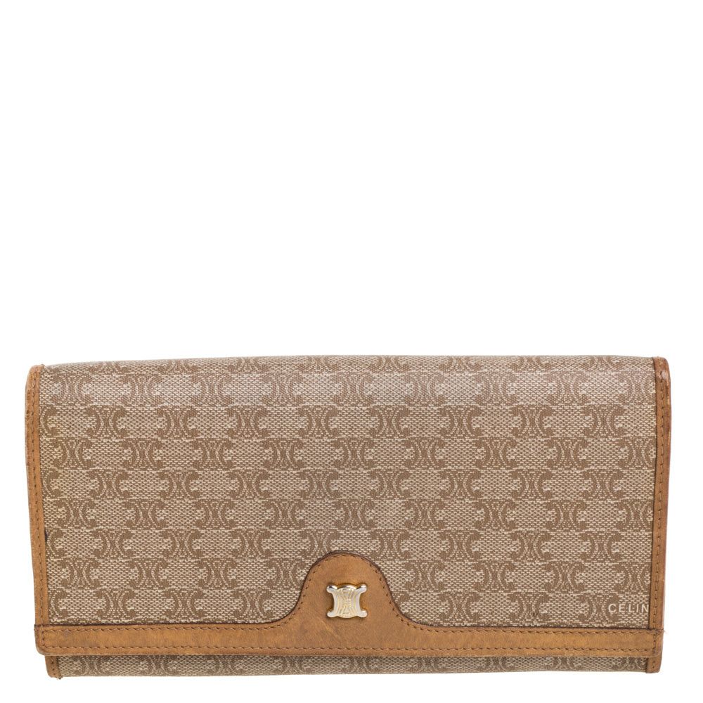 image of Celine Beige Macadam Coated Canvas And Leather Wallet in White, Women's