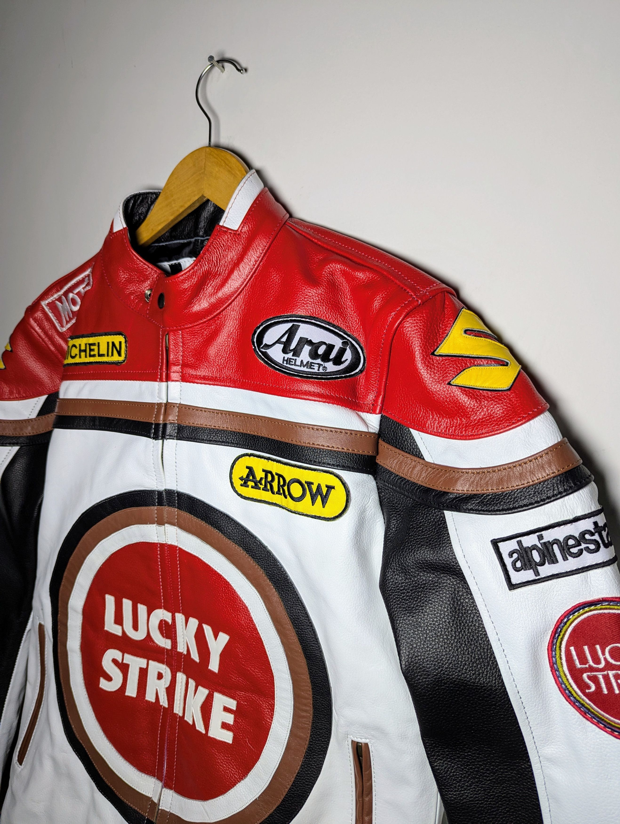 Vintage 💦 LUCKY STRIKE 💥 RARE VINTAGE LEATHER JACKET Size L / US 10 / IT 46 - 7 Thumbnail
