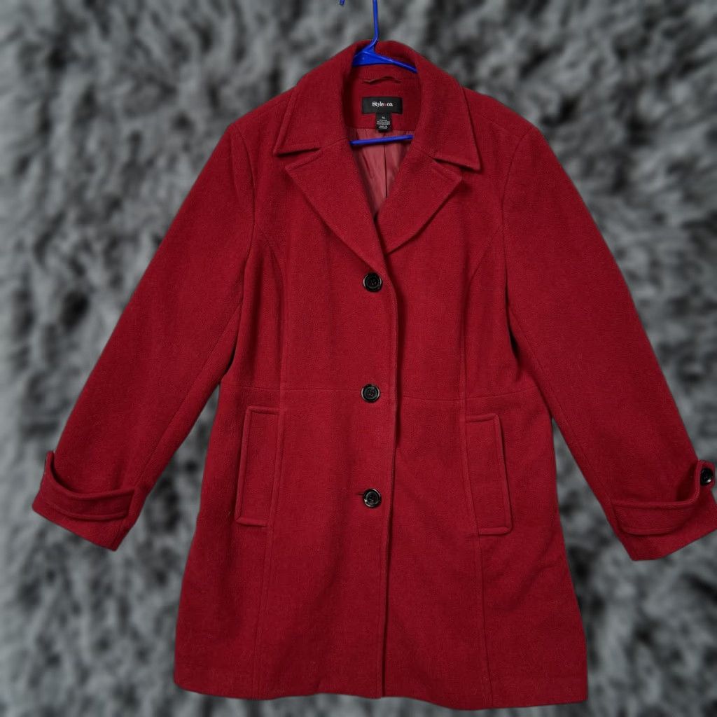 Vintage Style&co. Coat Womens XL Red Wool Blend Single Breasted Lined Mid Length Winter Size XL / US 12-14 / IT 48-50 - 1 Thumbnail