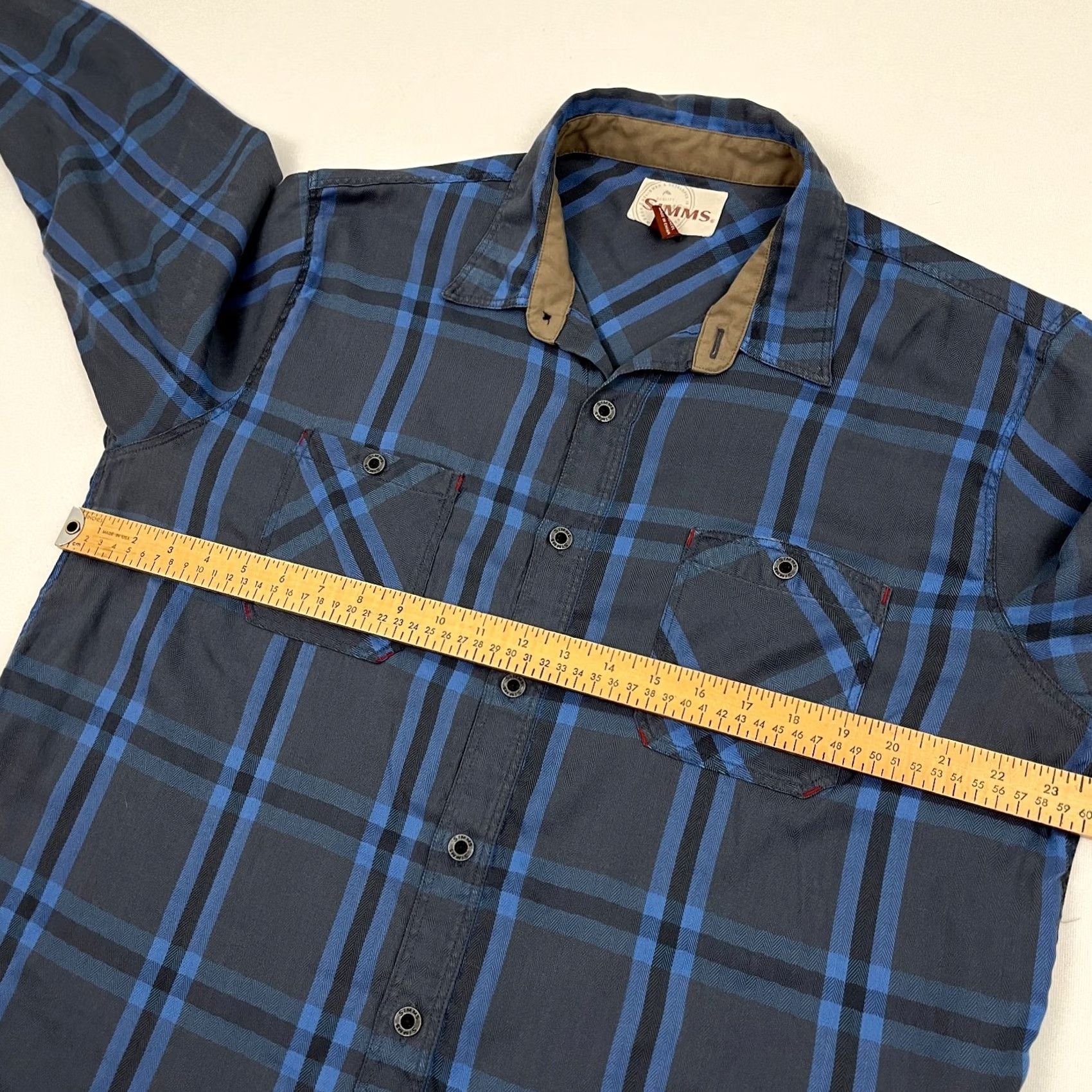 Vintage Simms Shirt Mens XL Blue Flannel Gray Plaid Stretch Fishing Hiking Outdoors Size US XL / EU 56 / 4 - 5 Thumbnail