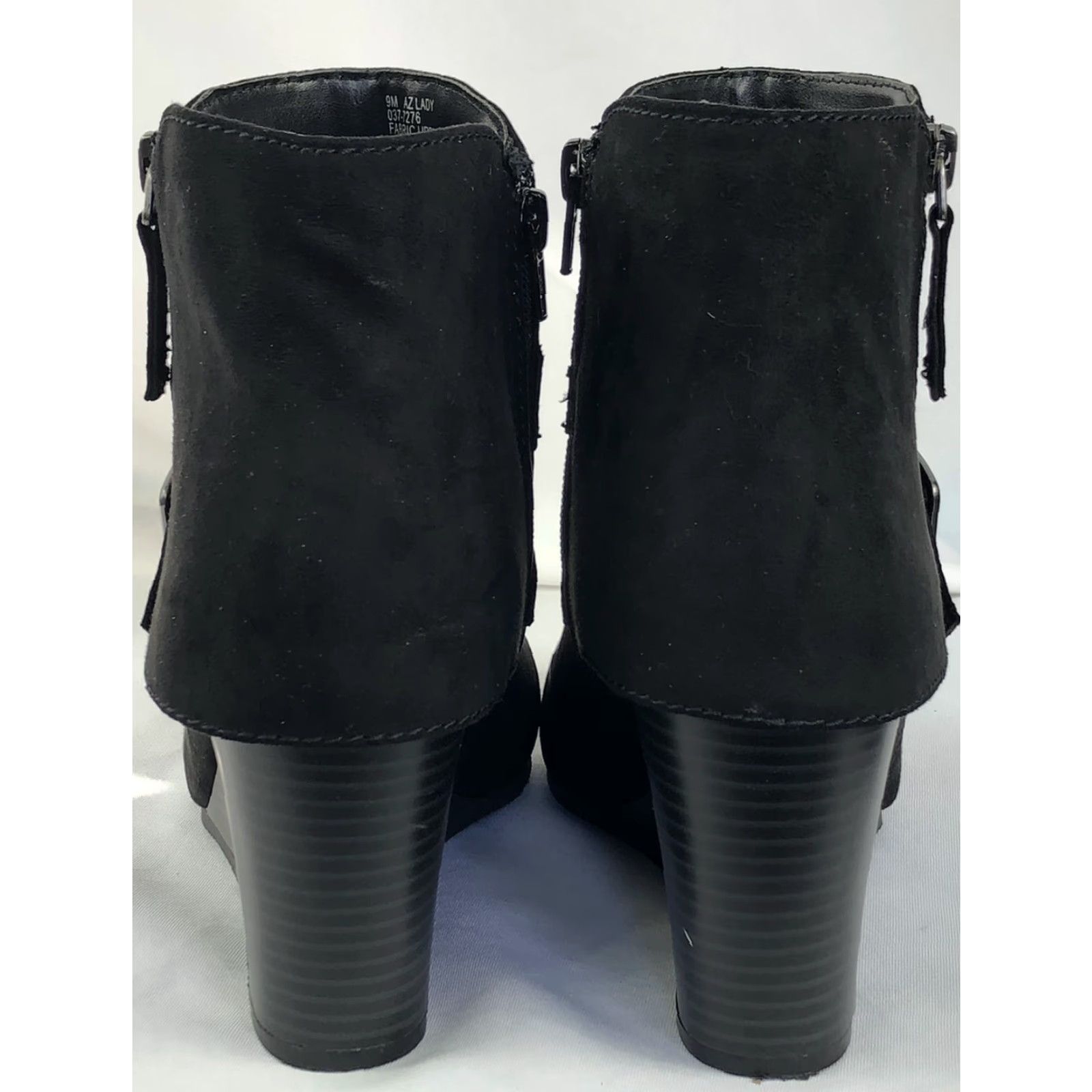 Vintage Arizona Ankle Boots Black 9m AZ Lady Zip Buckle Wedge Heel Boot Womens Shoes Size US 9 / IT 39 - 3 Thumbnail