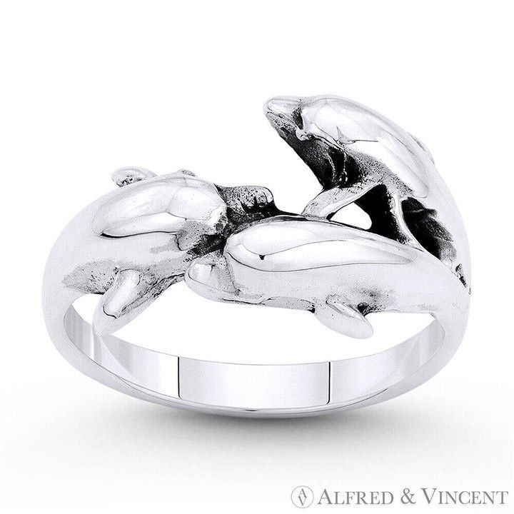 Other Dolphin Pod Charm Stackable Ring in .925 Sterling Silver Size ONE SIZE - 1 Preview