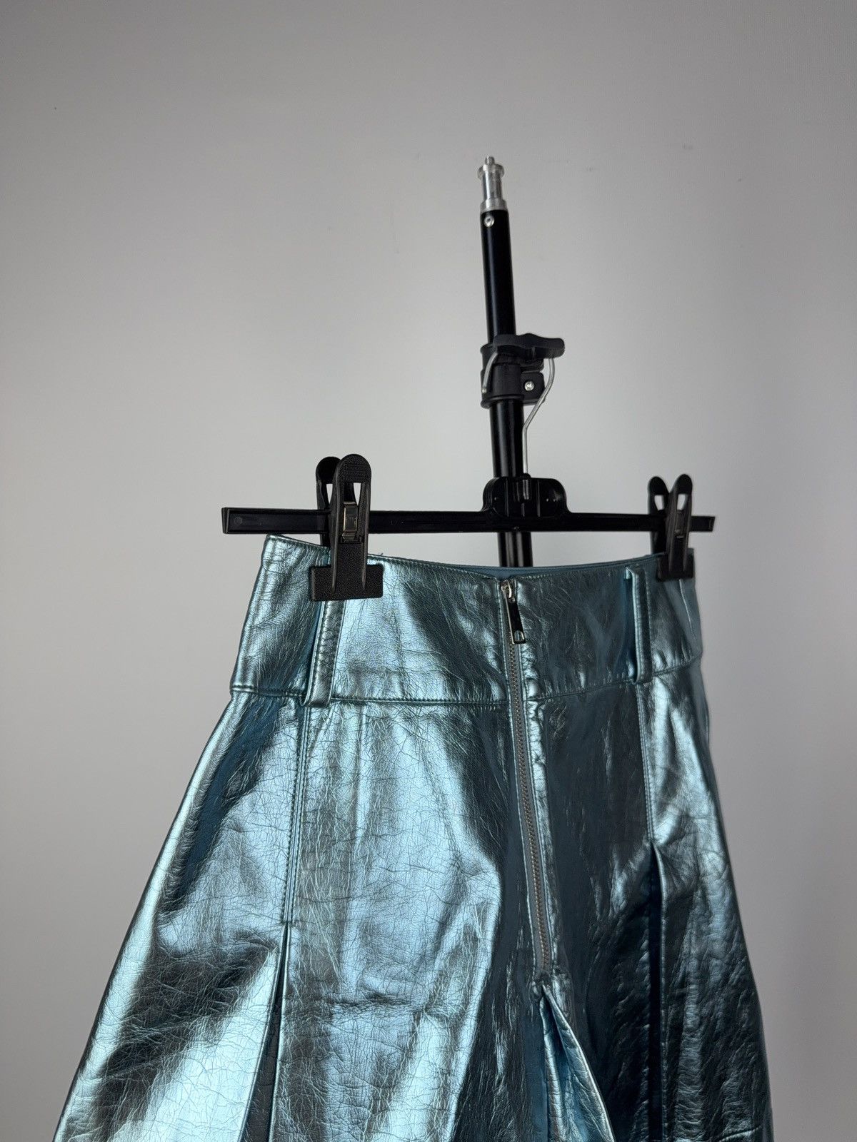 Other 00s Opium Blue Metallic Faux Leather Mini Skirt Y2K Style Size 24" / US 00 / IT 34 - 4 Thumbnail