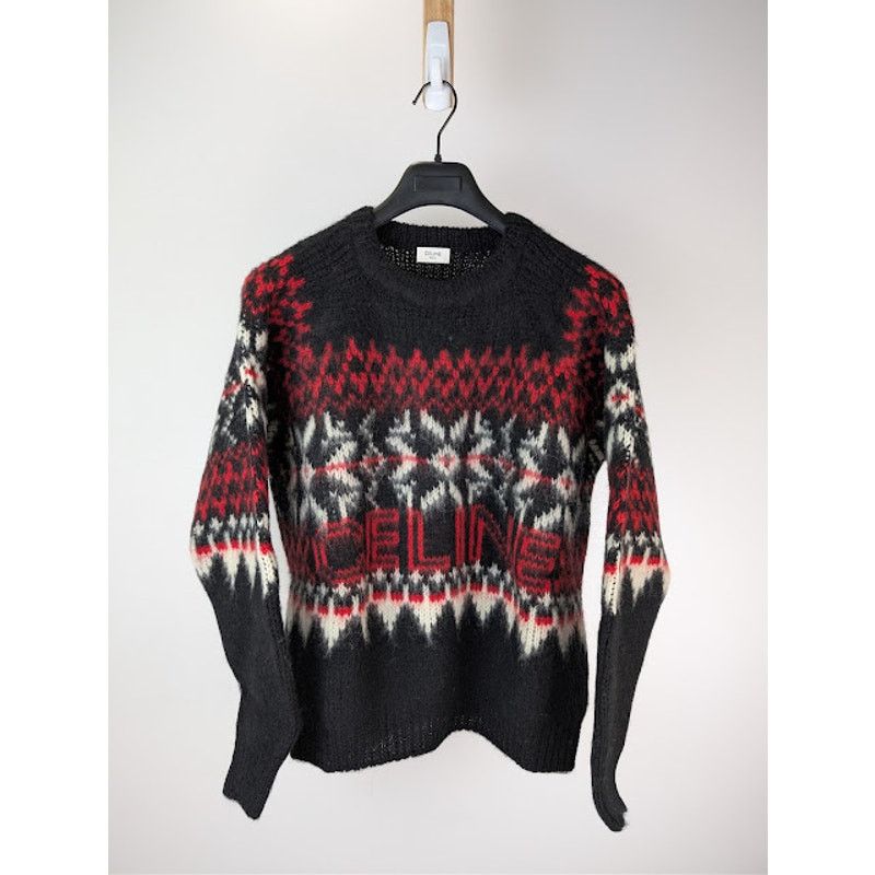 Celine o1rshd1 Boxy Crew Neck Sweater in Snowflake Jacquard Wool Size US S / EU 44-46 / 1 - 8 Thumbnail