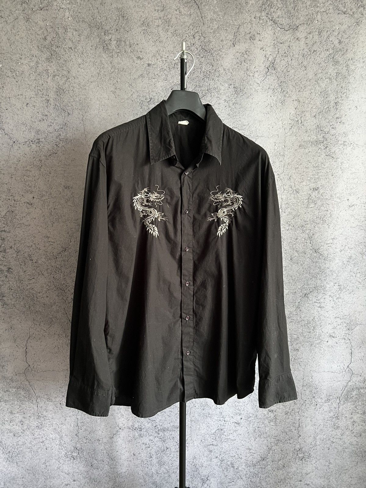 Vintage Y2K Dragon Shirt Button Up Embroidered Print Crazy Style Size US XL / EU 56 / 4 - 7 Thumbnail